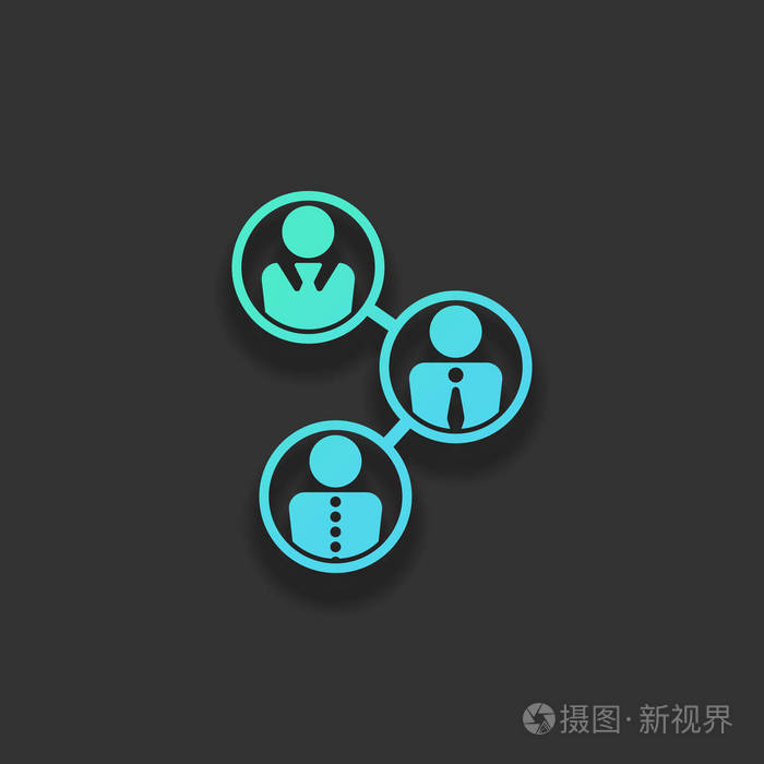 办公室人员小组彩色标志概念与软阴影在黑暗的背景蔚蓝海洋的图标颜色