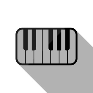 钢琴键盘图标。 黑色物体，白色背景有长阴影