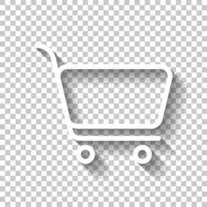 购物车图标。 简单的线性图标与薄轮廓。 带有透明背景阴影的白色图标