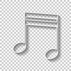 透明音符音乐音符图标. 白色轮廓标志,阴影透明背景照片