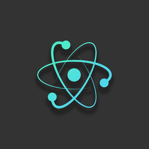 科学原子符号标志简单图标。 彩色标志概念与软阴影在黑暗的背景。 蔚蓝海洋的图标颜色
