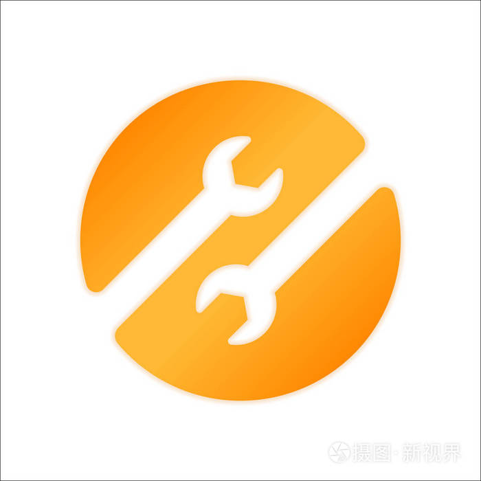 修理服务夫妇扳手在圆圈带有白色背景的低光橙色标志