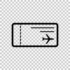 机票图标。 透明背景下的黑色符号