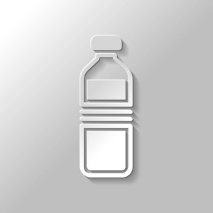 瓶装水简单图标。 带有灰色背景阴影的纸样式