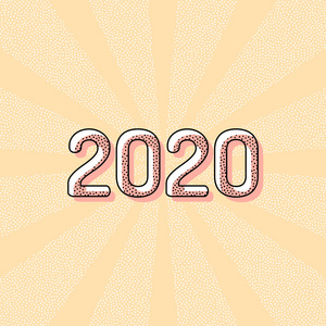 2020年数字图标.新年快乐.复古版型搭配胶印效果.