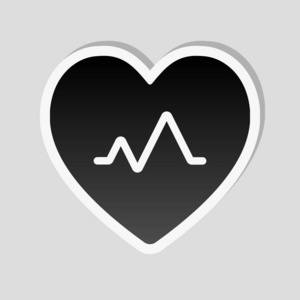心脏脉搏。心脏和脉搏线。简单的单一图标。带有白色边框和灰色背景的简单阴影的贴纸风格