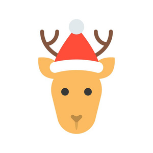 戴圣诞帽的鹿，平面图标设计