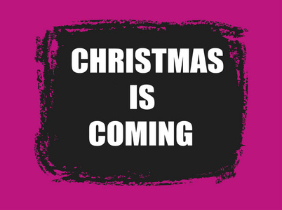 圣诞节即将到来，粉红色背景上的黑色邮票。