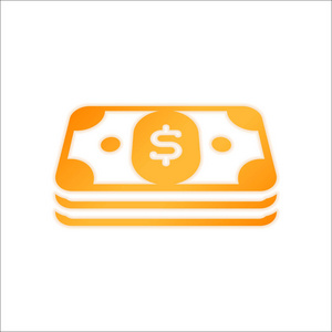 一包美元钱或代金券。 商业图标。 带有白色背景的低光橙色标志