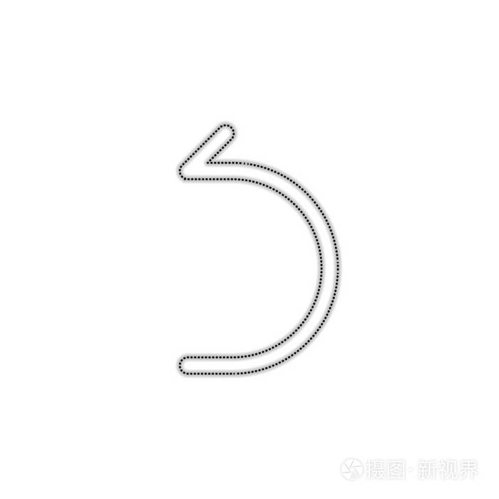 简单的箭头向后线性薄轮廓带有白色背景阴影的虚线轮廓轮廓