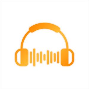 耳机和音乐波。最大音量水平。简单的图标。白色背景下的低光橙色标志