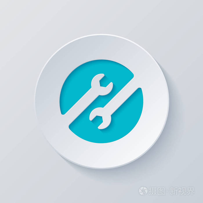 修理服务,两把扳手围成一圈.用灰色和蓝色的图层切割圆圈.纸张风格