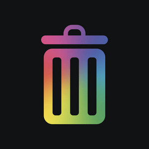 垃圾桶。 简单的图标。 彩虹色和深色背景