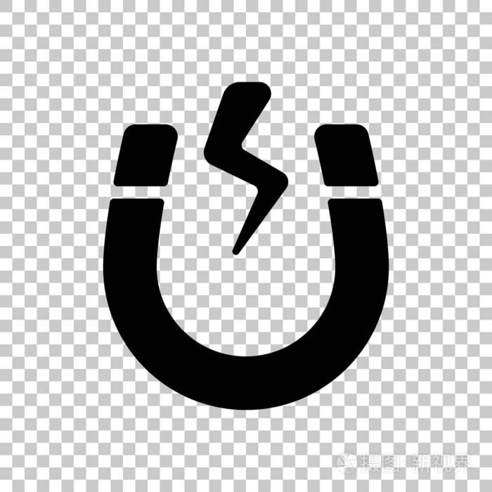 马蹄铁正负能量电磁轮廓的磁铁图标标志透明背景下的黑色符号