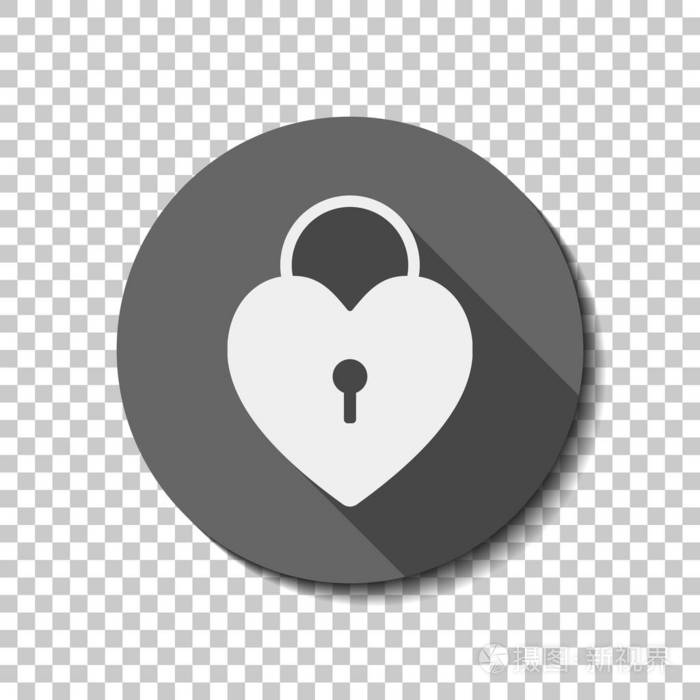 心锁挂锁简单的剪影白色平面图标在透明背景上有长阴影的圆圈