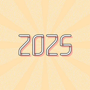 偏移剪影2025年数字图标. 新年快乐. 复古排版与胶印效果.