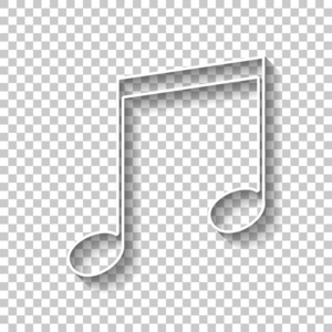透明音符音乐音符图标. 白色轮廓标志,阴影透明背景照片