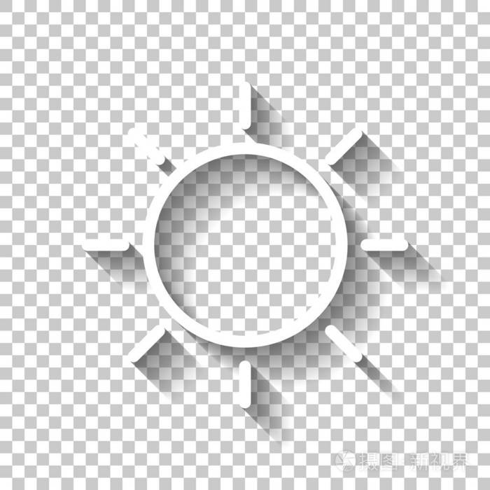 太阳图标线性薄轮廓带有透明背景阴影的白色图标