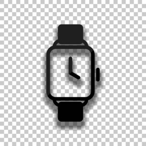 手动智能手表与方形显示。 技术图标。 黑色玻璃图标与软阴影透明背景