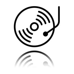 复古维尼尔记录播放器CD播放器。 带有镜像的黑色图标，白色背景