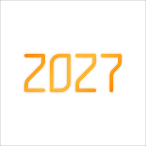 数字图标2027。 新年快乐。 带有白色背景的低光橙色标志