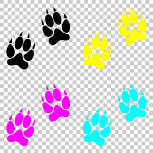 卡通彩色足迹动物足迹图标. 彩色cmyk图标在透明背景上.照片