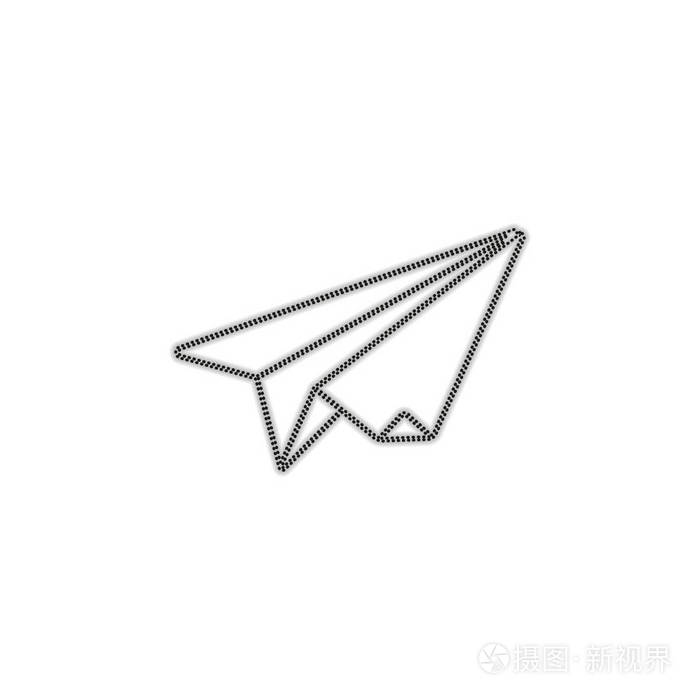纸飞机折纸滑翔机带有白色背景阴影的虚线轮廓轮廓