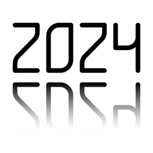 镜像文本数字图标2024. 新年快乐. 带有镜像的黑色图标,白色背景照片