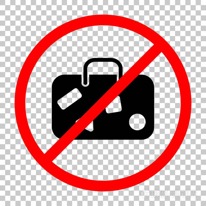 旅行包行李箱. 不允许带有透明背景的红色警告标志的黑色物体