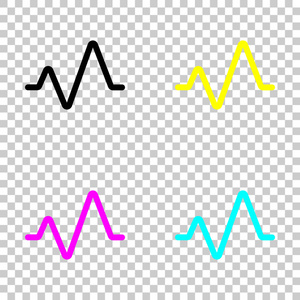 心脏脉搏线。 简单的单一图标。 一条线的风格。 透明背景上彩色CMYK图标集