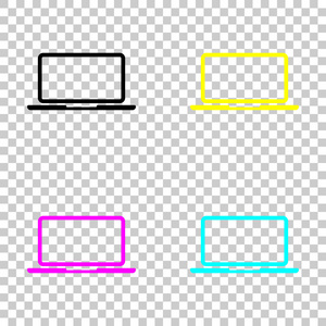笔记本电脑或笔记本电脑图标。 透明背景上彩色CMYK图标集