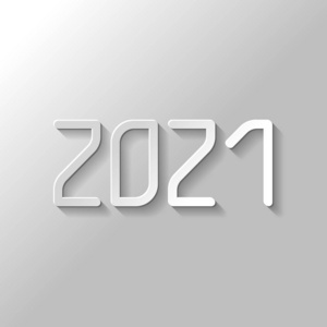 2021年数字图标. 新年快乐. 带有灰色背景阴影的纸样式照片