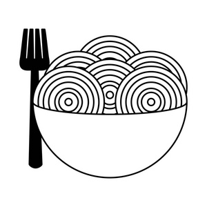 碗上有叉子的意大利面照片