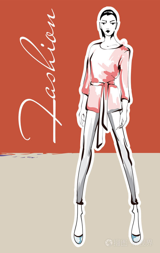 时尚插图.绘画时装模特