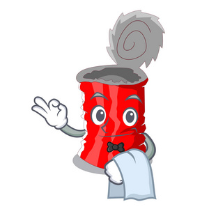 服务员套金属锡罐卡通矢量插图照片