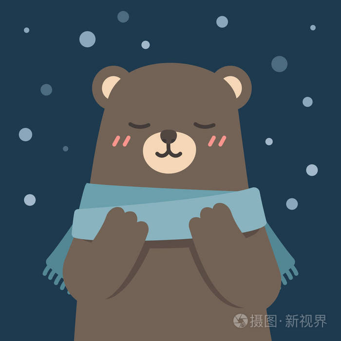 可爱的熊戴着围巾享受冬天的矢量插图