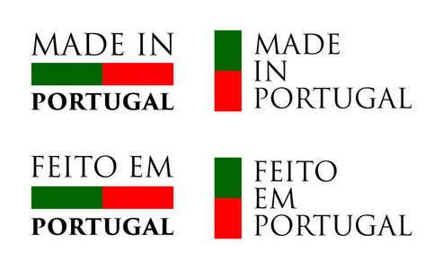 简单的葡萄牙制造Feitoem葡萄牙翻译标签。 带有国家颜色的文本排列水平和垂直。