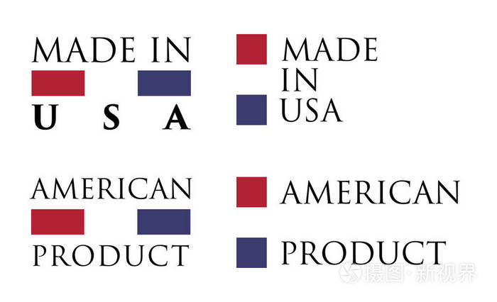 简单的美国美国产品标签带有国家颜色的文本排列水平和垂直