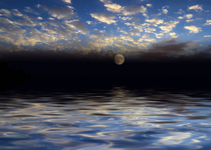 满月和平静的海面