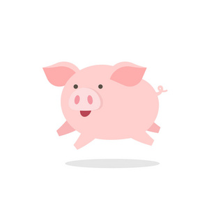 可爱的小猪快乐地跳跃卡通矢量插图。