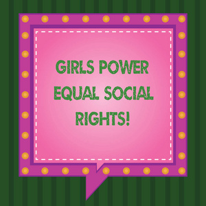 显示女孩权力平等的社会权利的书面说明。商业照片展示女性主义男女性别平等广场演讲泡泡在其他与断线圈