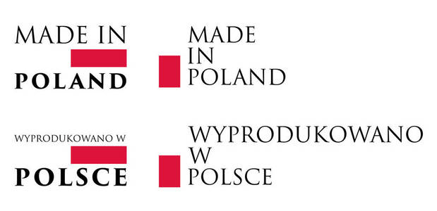 简单的波兰制造Wyprodukowanow Polsce波兰翻译标签。 带有国家颜色的文本排列水平和垂直。