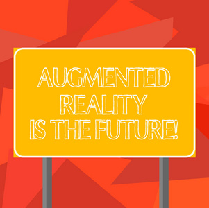 文字文字增强现实是未来。数字现代技术移动服务的商业理念两腿和轮廓的空白矩形户外彩色路标照片