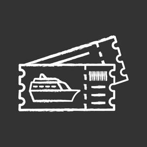 邮轮船票粉笔图标.海岸远足,旅游门票.远洋班轮,船上登机牌.