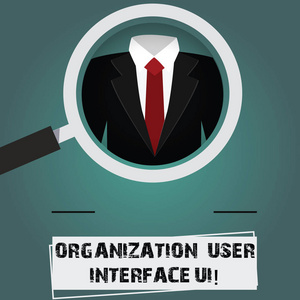 显示组织用户界面 ui 的概念手写。商务照片文本在线网站分析策略放大玻璃放大燕尾服和标签标签下面