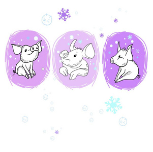 s cheerful pigSet of drawings in vector, new year design, congra