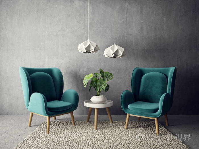 斯堪的纳维亚室内设计家具. 三维渲染图