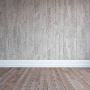 一个空的斯堪的纳维亚房间内部与木制地板的想法。 家北欧内部。 三维插图