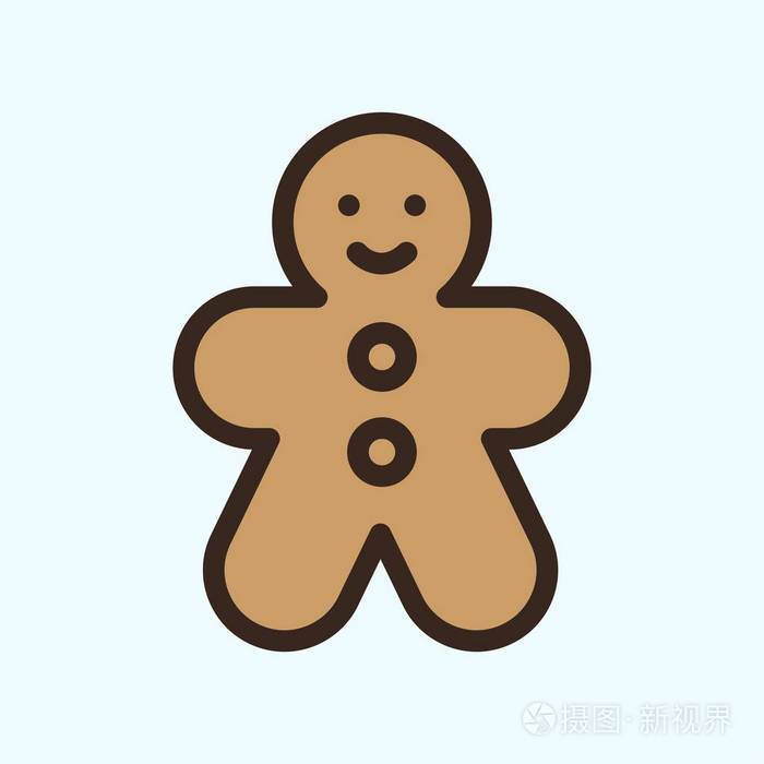 姜饼人圣诞饼干平色线笔画图标
