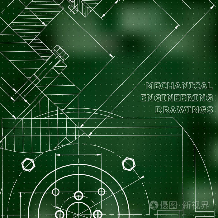 摄图新视界>插画>机械. 技术设计. 工程. 机械的公司身份. 绿色背景.